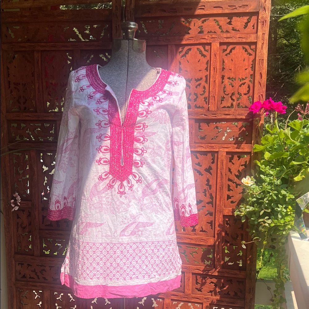 Calypso St. Barths Boho Chic Hester Tunic Cover up Beach Cruise Size XS Pink